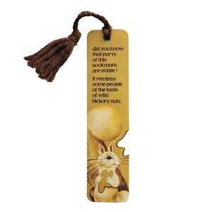 Vintage 70s Squirrel Bookmark Yarn Tassel Bite Nuts 1976 Antioch Bookplate H-152